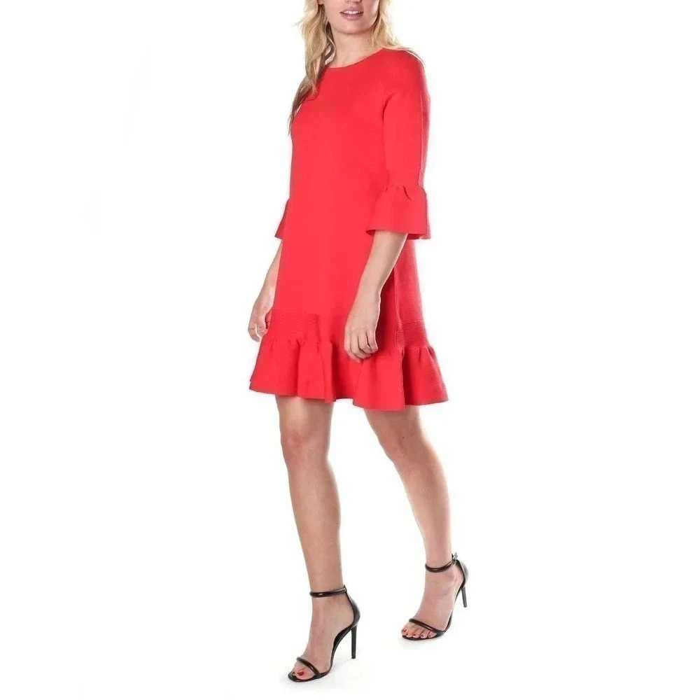 Ted Baker Size 4 Orange Tynia knitted Rib Detail Dress